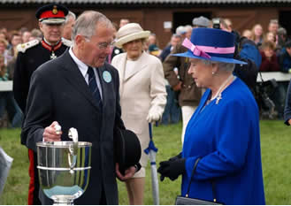 Colin Green, President of the CBHS meets Her Majesty and talks about the King George V Trophy for the Champion Cleveland Bay presented to the Society by her Grand Farther in 1921